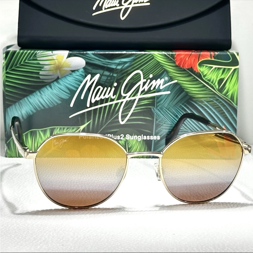 NEW Maui Jim Hukilau Gold Polarized Dual Mirror Gold to Silver Sunglass MJ845-16